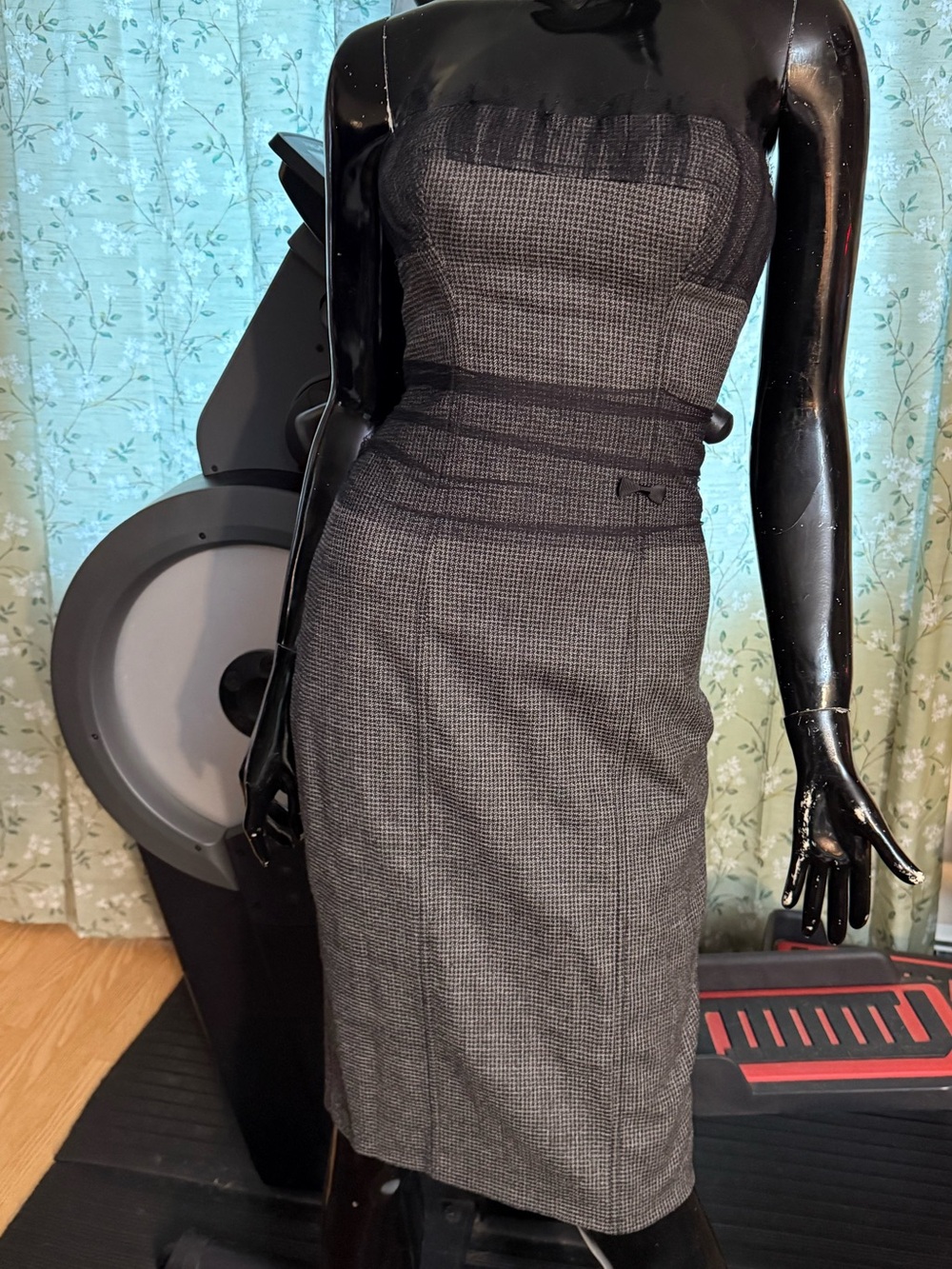 La Perla Charcoal Sheath Midi Dress Made in Italy